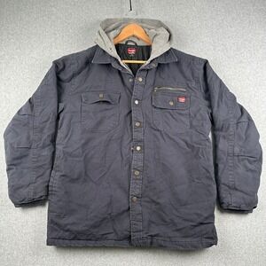 Wrangler Work Jacket Mens L WW5253 Navy Blue Hooded Quilted Canvas Workwear